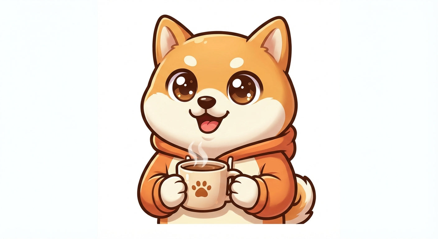 Shiba Inu breed mascot holding a coffee mug - PawMugz